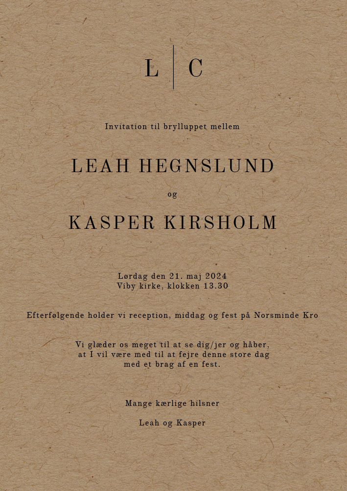 Bryllup - Leah og Kasper Bryllupsinvitation
